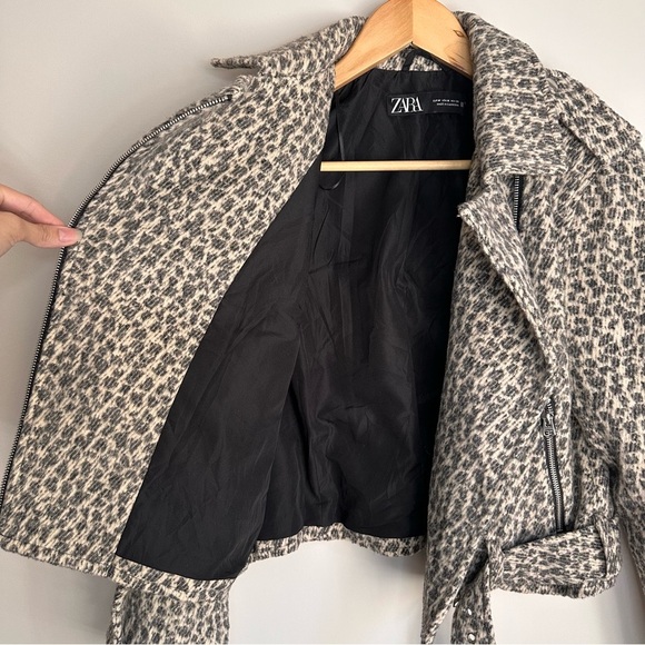 Zara Animal Print Moto Jacket Belted Zip Front Medium Leopard Print - Picture 8 of 10